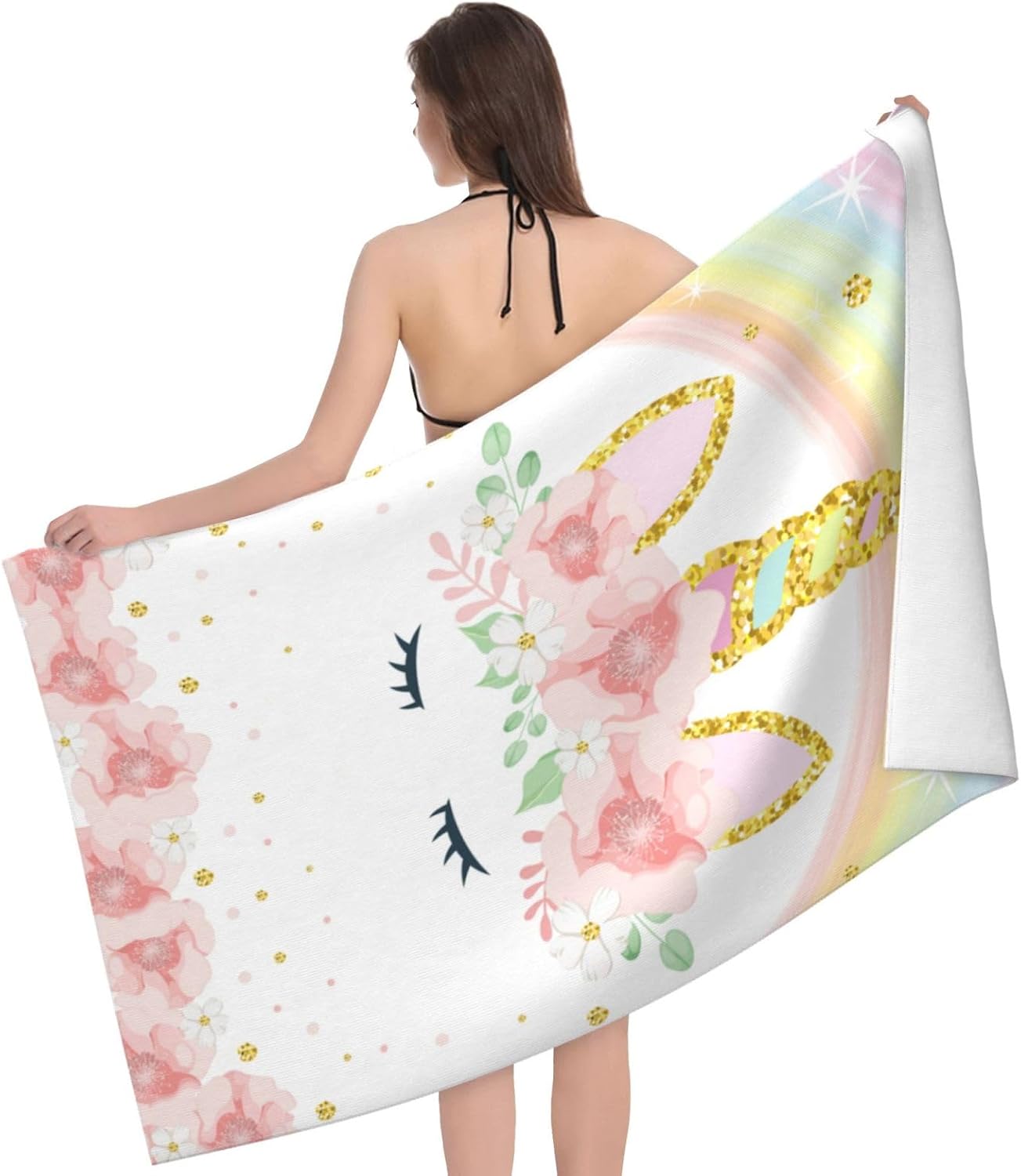 Flowers Unicorn Beach Towel Microfiber Soft Absorbent Quick Dry Large Beach Towel for Travel Pool Yoga Gym Sports Camping and Gifts Men Women Beach Accessories 31x51 Inch image 2