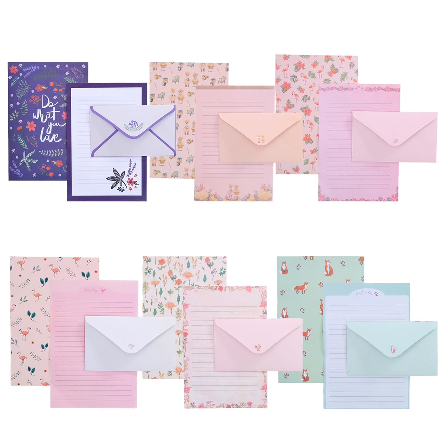 54Pcs Writing Paper and Envelopes Sets, 36 Writing Paper and 18 Pretty Envelopes, 6 Different Pattern Letter Writing Set for Letters, Craft Projects, Invitations, and Thank You Cards
