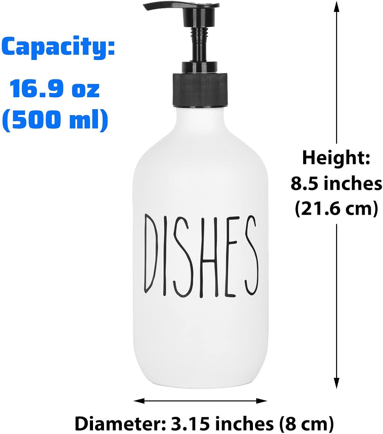Dish Soap Dispenser 500ml Large Plastic Soap Dispenser Refillable Pump Liquid Sanitizer Bottle for Kitchen Bathroom Cute Farmhouse Style Home Decor (White Dishes) - Image 2