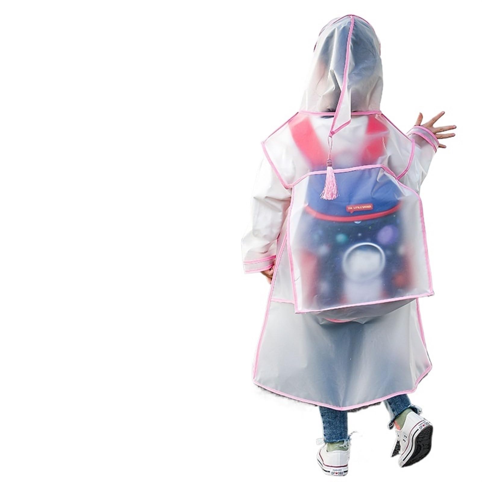 Chubasquero para Niños Chubasquero Transparente for niños y niñas, Poncho Impermeable de Cuerpo Entero for Alumnos de guardería, con Espacio for Mochila Escolar(Pink,XL)