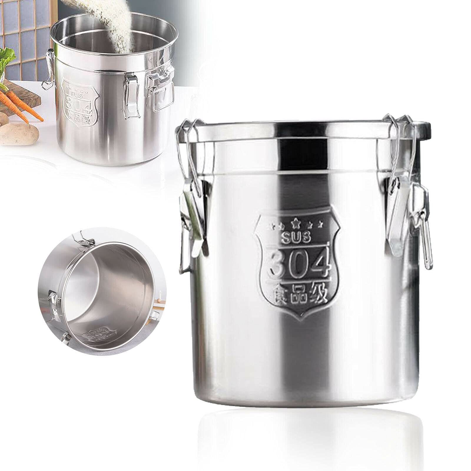 CNCEST Stainless Steel Airtight Canister for Kitchen, Rice Cereal Grain Canisters Container for Household Kitchen Food Bean Flour Oil Sugar Milk