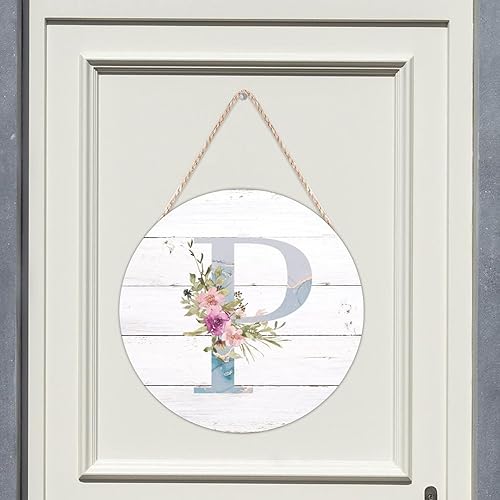 Vista 42 de Welcome Sign Front Decor Initial Letter B Round Wood Sign Monogram Purple Floral Wooden Plaque Blossom Floral 10in Country Wood Hanging Signs for