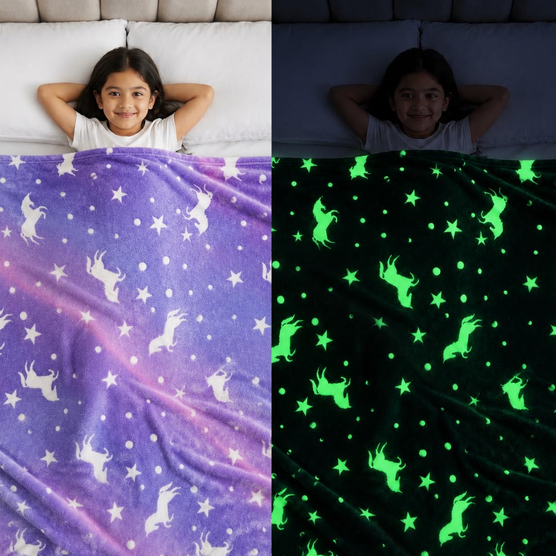 Unicorn Glow in The Dark Blanket for Kids, 0-15 Years |200x152 Cm| Soft Flannel Fleece Throw, Cozy & Warm All-Season Radium Blanket, Ideal Gift for Boys & Girls (Purple, Queen Size)-image-30