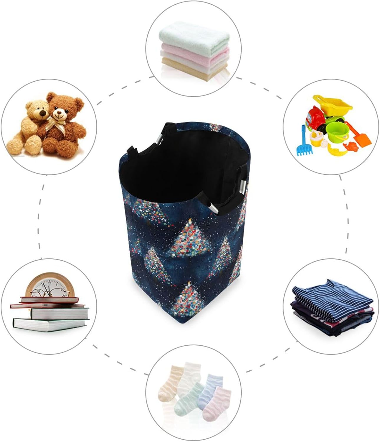 AIXIWAWA Cute Christmas Tree Laundry Basket Hamper 1 Pack, Collapsible Clothes Holder Dorm Home Laundry Bag with Handles