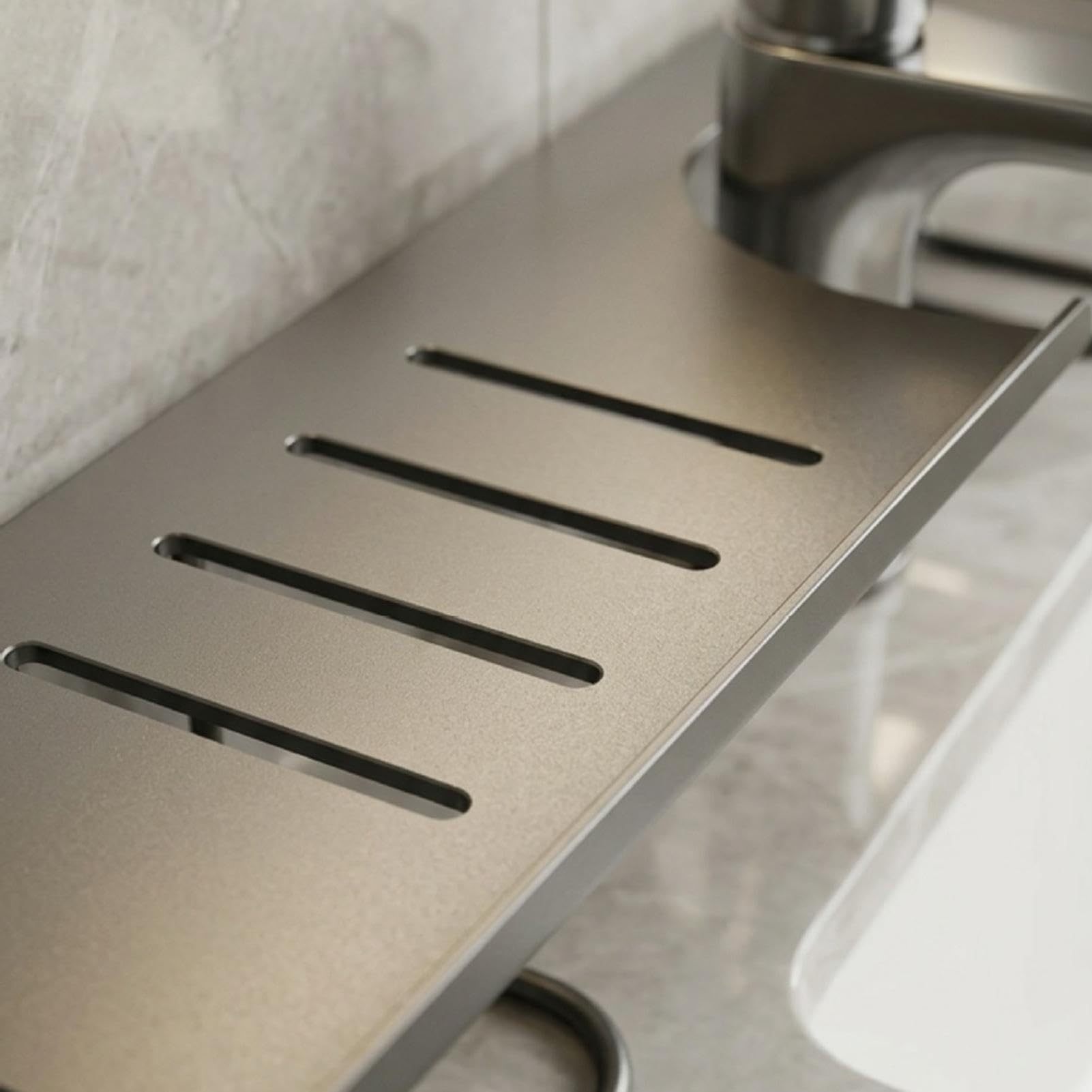 Mensola Sopra Rubinetto Ripiano In Acciaio Al Carbonio Senza Fori | Mensola da Bagno Sopra Per Cucina Lavanderia Angolo Toletta Organizzazione Casa