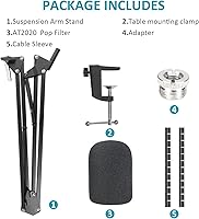 Vista 7 de Brazo de micrófono AT2020 con filtro para interferencias, compatible con Audio-Technica AT2020, micrófono USB Audio-Technica AT2020V con funda