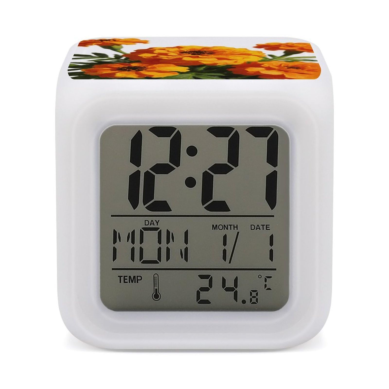 Relojes de escritorio eléctricos color naranja con iluminación de 7 colores para dormitorio