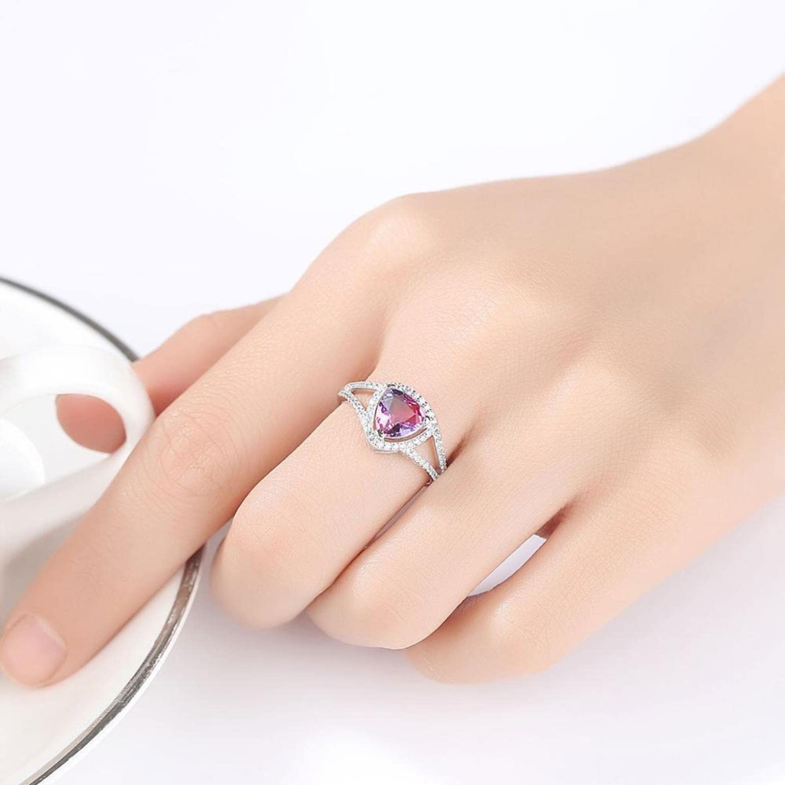 WBDWWTD Anillo Solitario De topacio púrpura místico Elegante, Plata De Ley 925, Anillo De Piedras Preciosas De arcoíris para Mujer, Anillos De Compromiso De Regalo