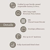 Vista 2 de Perú PimaJuego de sábana de cama de 285hilos100 % algodón peruano PimaDe percal