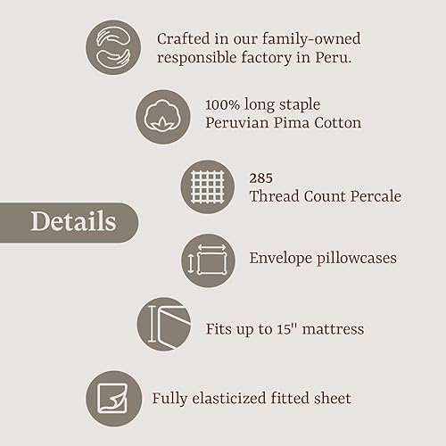 Miniatura 5 de Perú PimaJuego de sábana de cama de 285hilos100 % algodón peruano PimaDe percal