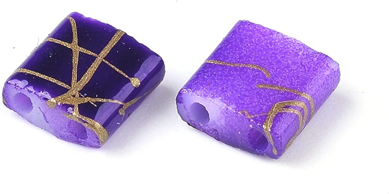 Craftdady 200Pcs 2-Hole Glass Seed Beads Flat Square Two Hole Carrier Beads Baking Paint Connector Beads for Multi-Strand Jewelry Bracelet Craft Making, Blue Violet, 5x4.4-5.5mm