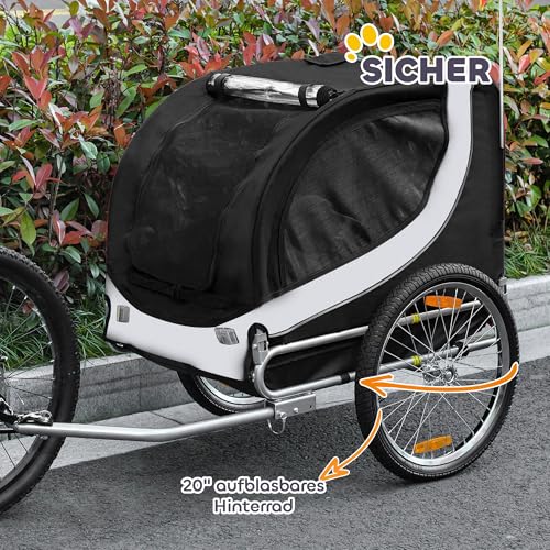 Pawhut Hundeanhänger Fahrradanhänger Hundetransporter Hunde Fahrrad Anhänger Weiß+Schwarz 130 x 73 x 90 cm