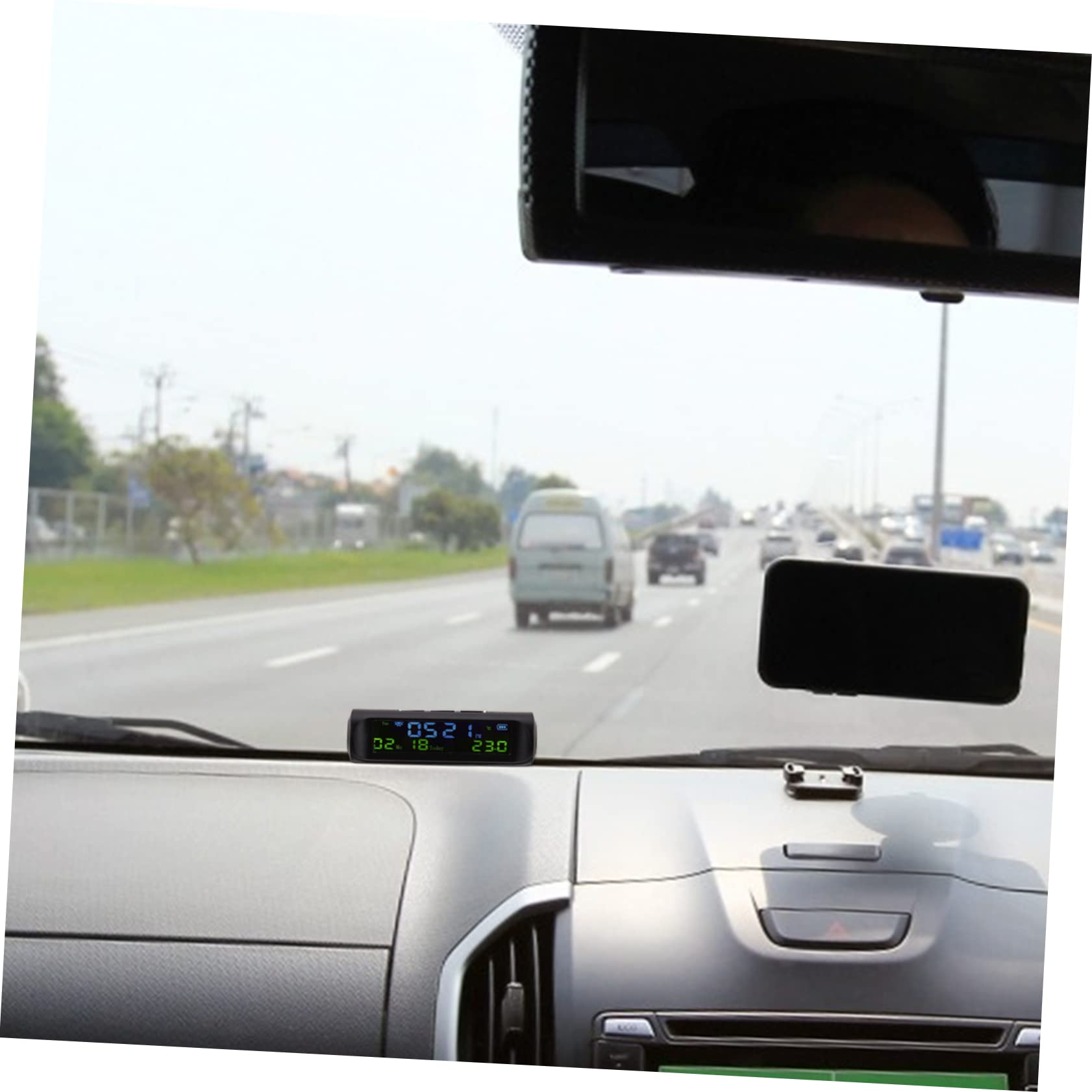 Gatuida 2piezas Reloj Digital Solar Para Coche Integrado Monitor De Temperatura y Presión De Neumáticos Pantalla Clara Para Uso Diurno y Nocturno Diseño Compacto y Portátil