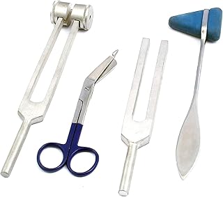 LAJA IMPORTS Blue Set of 4 PCS Reflex Taylor Hammer Mallet Tuning Fork C 128 512 HZ Bandage Scissors 5.5