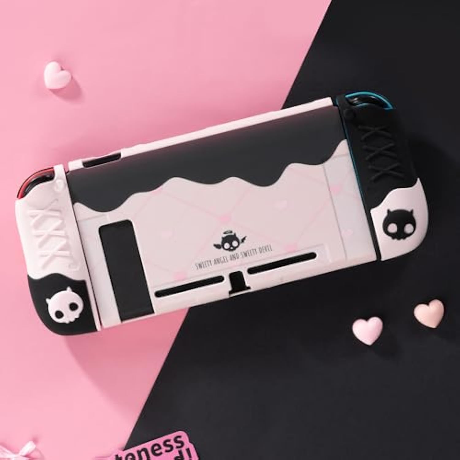 GeekShare Custodia Protettiva per Switch Custodia Slim Cover Morbida Custodia in Silicone Separata per Joycon con 2 Cappucci per Impugnatura per il Pollice, Teschio Sweetheart