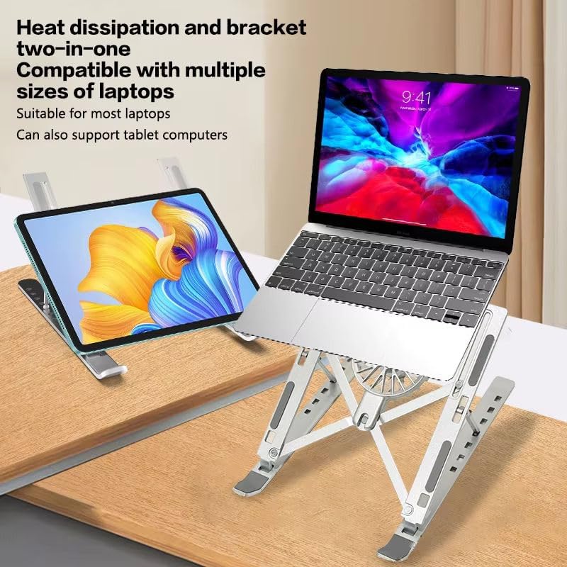 Image of Adjustable Laptop Stand with Detachable Cooling Fan | Foldable Portable Laptop Holder | Adjustable Height & Angle Ergonomic Stand for Laptops, Notebooks & Tablets | Multi Color Notebook Stand