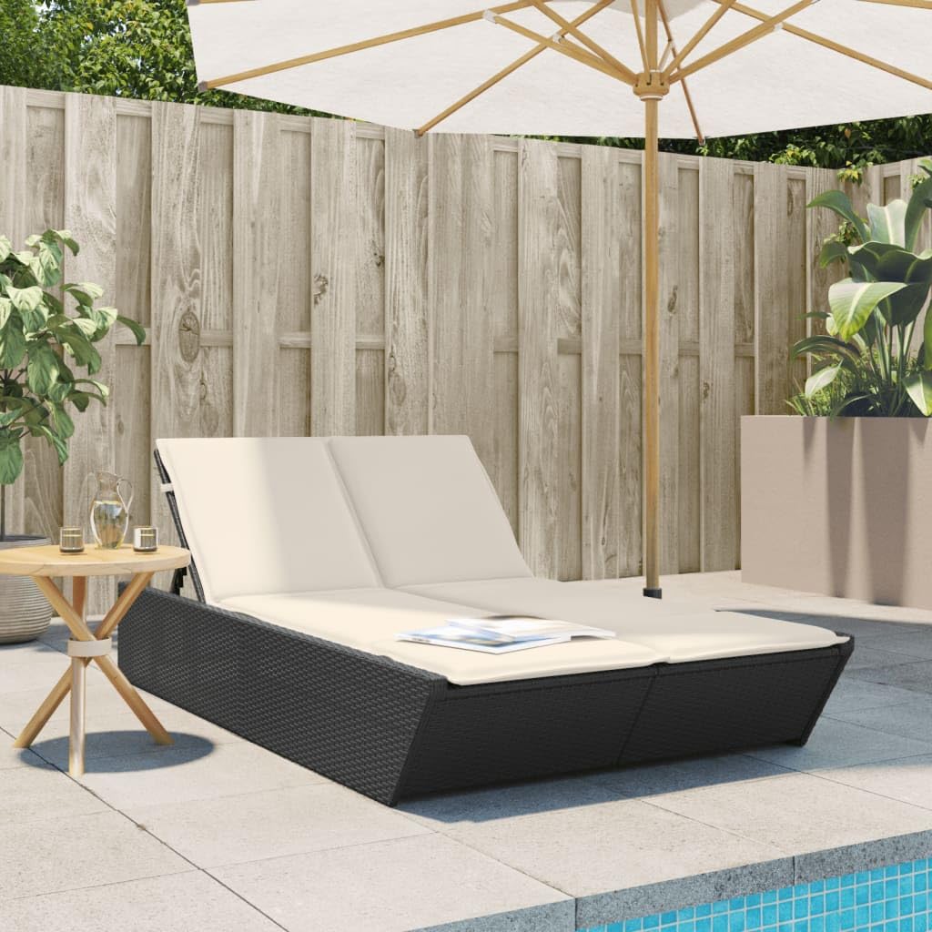 Doppel Sonnenliege, Gartenliege mit Auflagen, Doppelliege für Garten Terrasse, Relaxliege Sonnenbett Gartenmöbel,Poly Rattan Doppel Sonnenliege,Schwarz