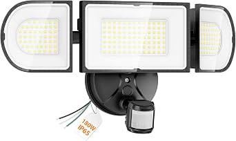Olafus 180W Motion Sensor Outdoor Lights, 18000LM Ultra-Bright Dusk to Dawn LED Security Flood Light Wired, 6500K Daylight, IP65 Waterproof, for Yard/Garage/Driveway, Black