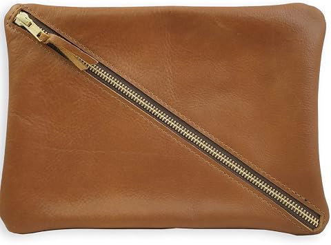 Rustico Large Soft Leather Toiletry Bag with Diagonal Zippers Expandable Dopp Kit Stores Flat 7x10 Made in USA | Saddle/Large