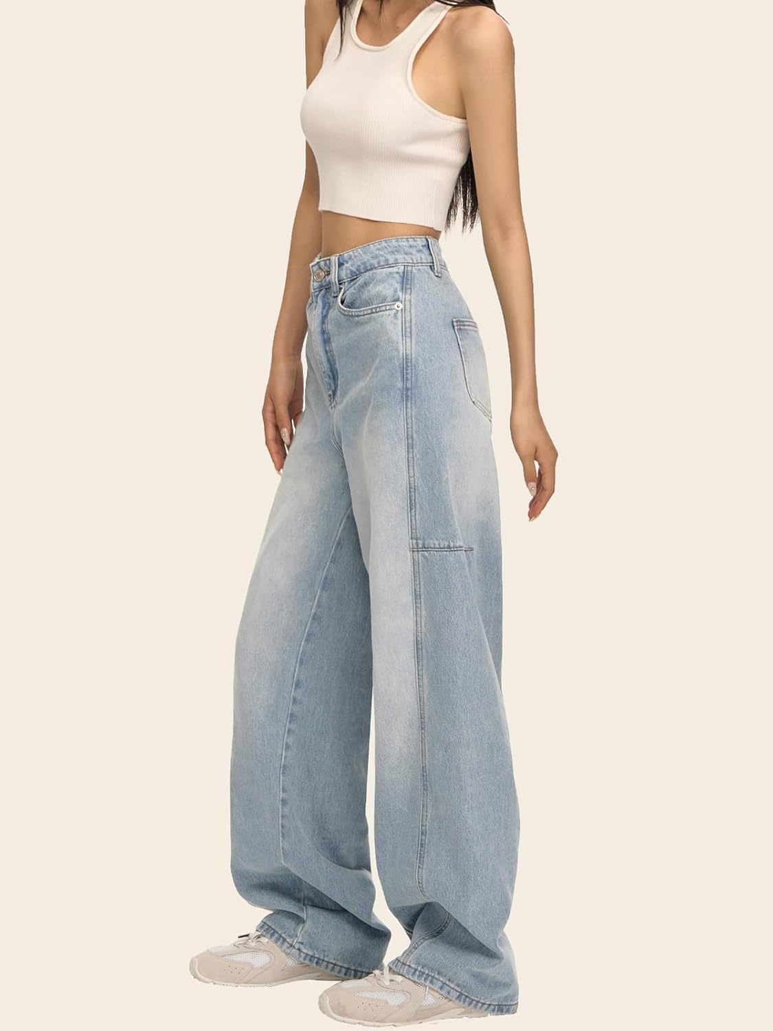 Women's Wide Leg Jeans High Waisted Baggy Barrel Loose Stretchy Curve Denim Pants - Image 3
