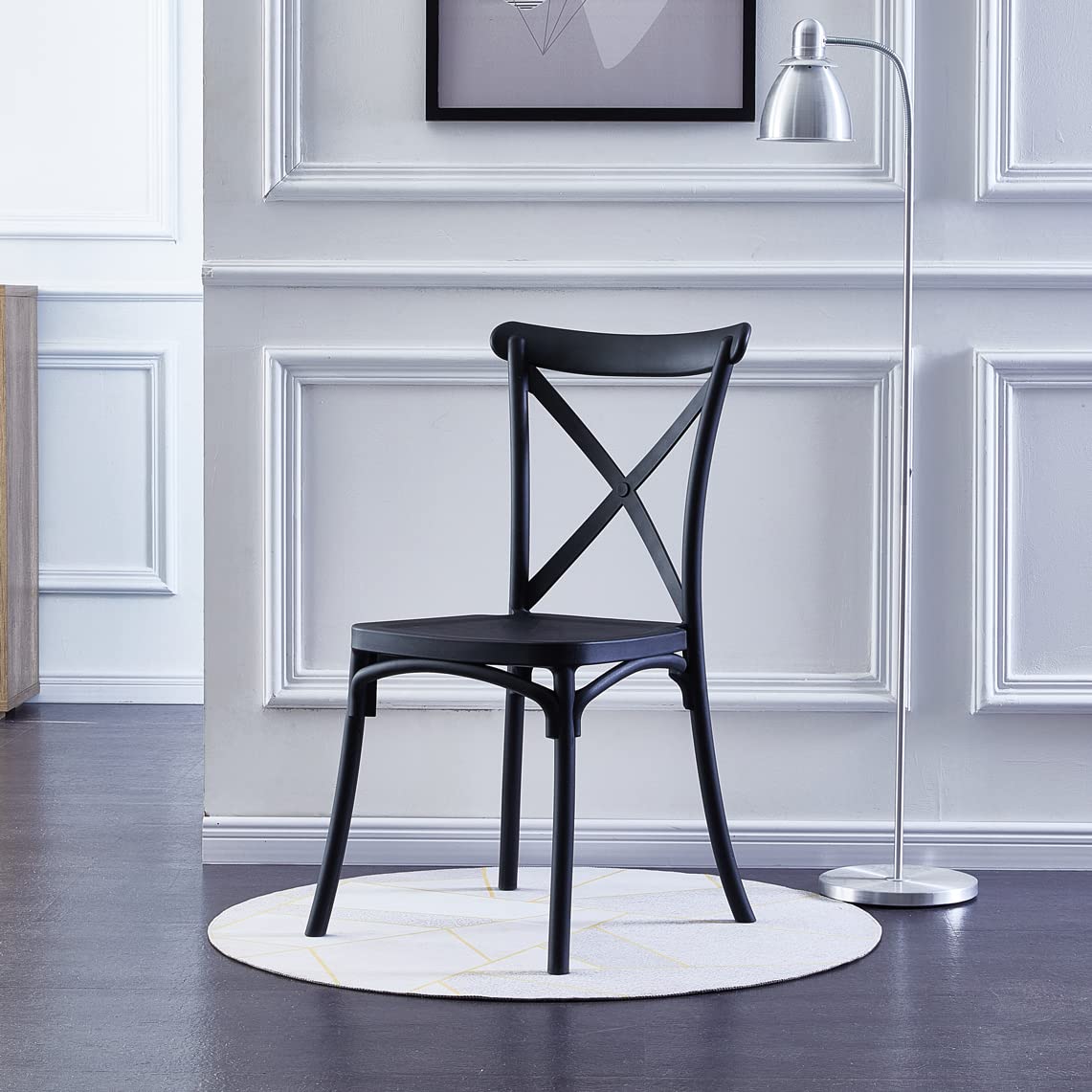 EME 2 Sillas Crossback Color Negro, Sillas de Comedor o Cocina. Incluye 2 sillas. Elegantes para Cocina o Comedor, apilables y Muy Resistentes. Fabricadas en Polipropileno Monoblock.