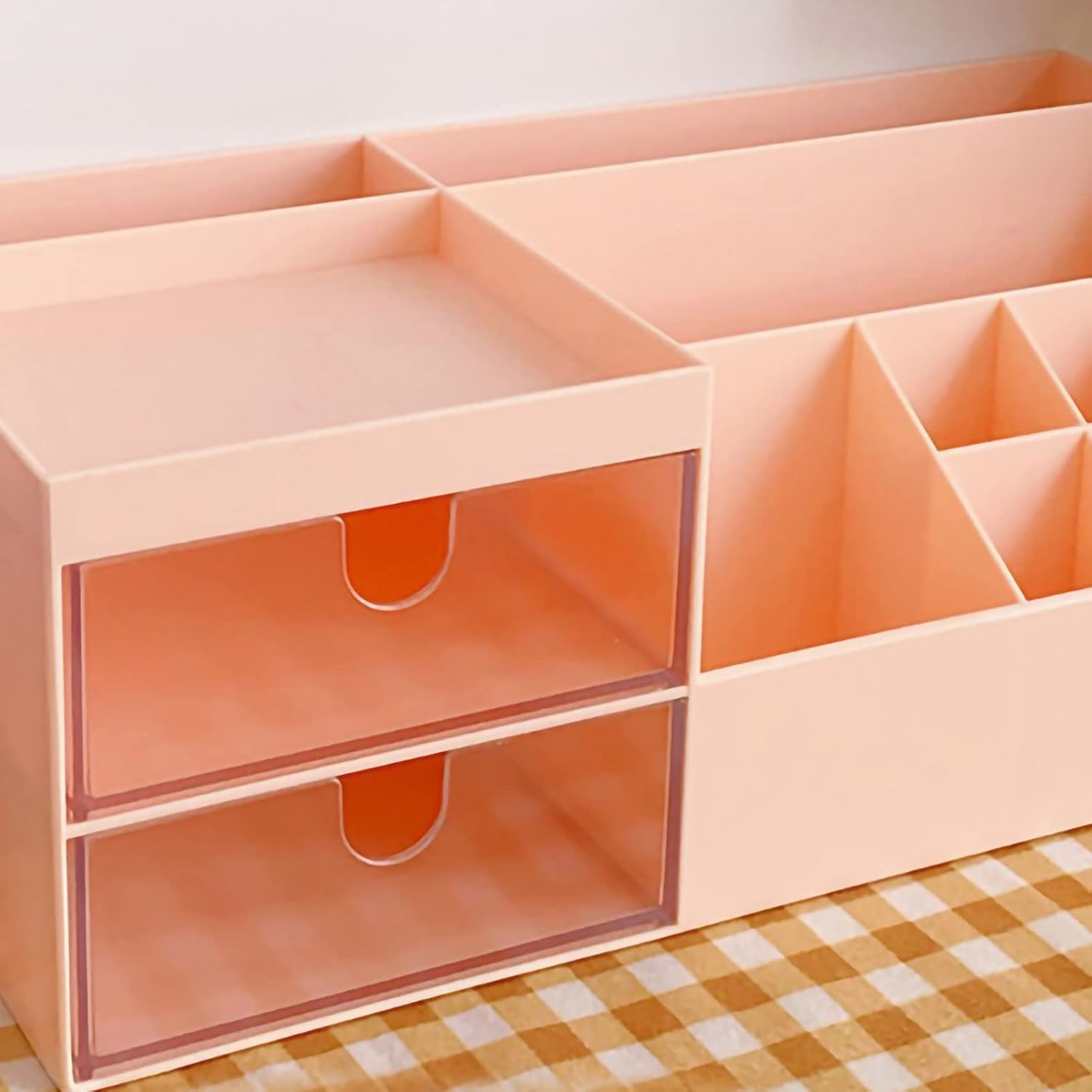 Ymiko Desktop Storage Box Multi Grid Design Cute Beautiful Organizer Storage Box for Pens and Stationery (Pink)