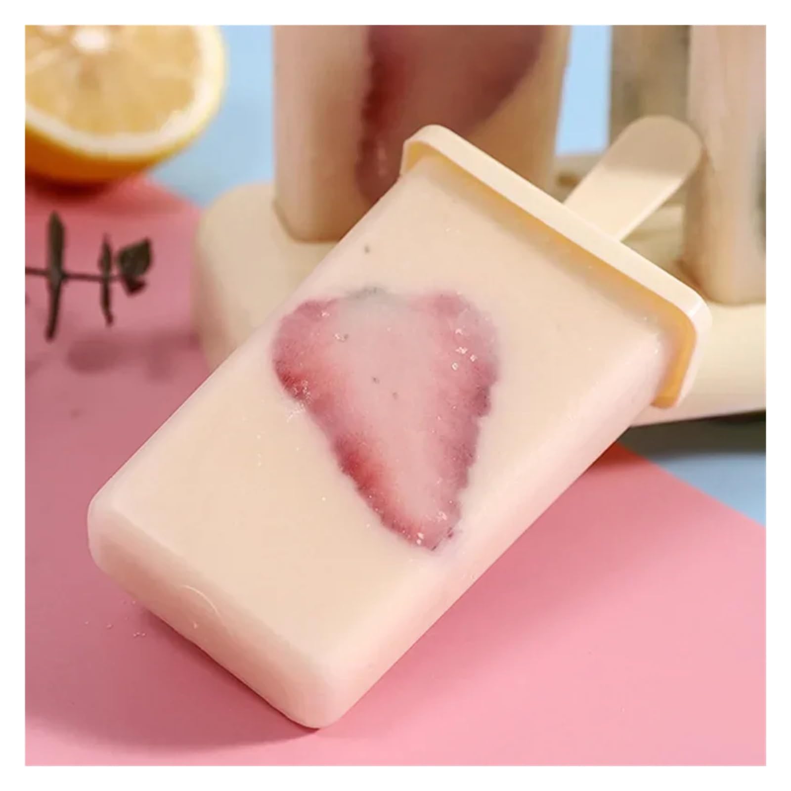 Moldes Helados Ice Cream Popsicle Mold Machine Homemade Box with Plastic Stick Ice-lolly Tray(Pink)