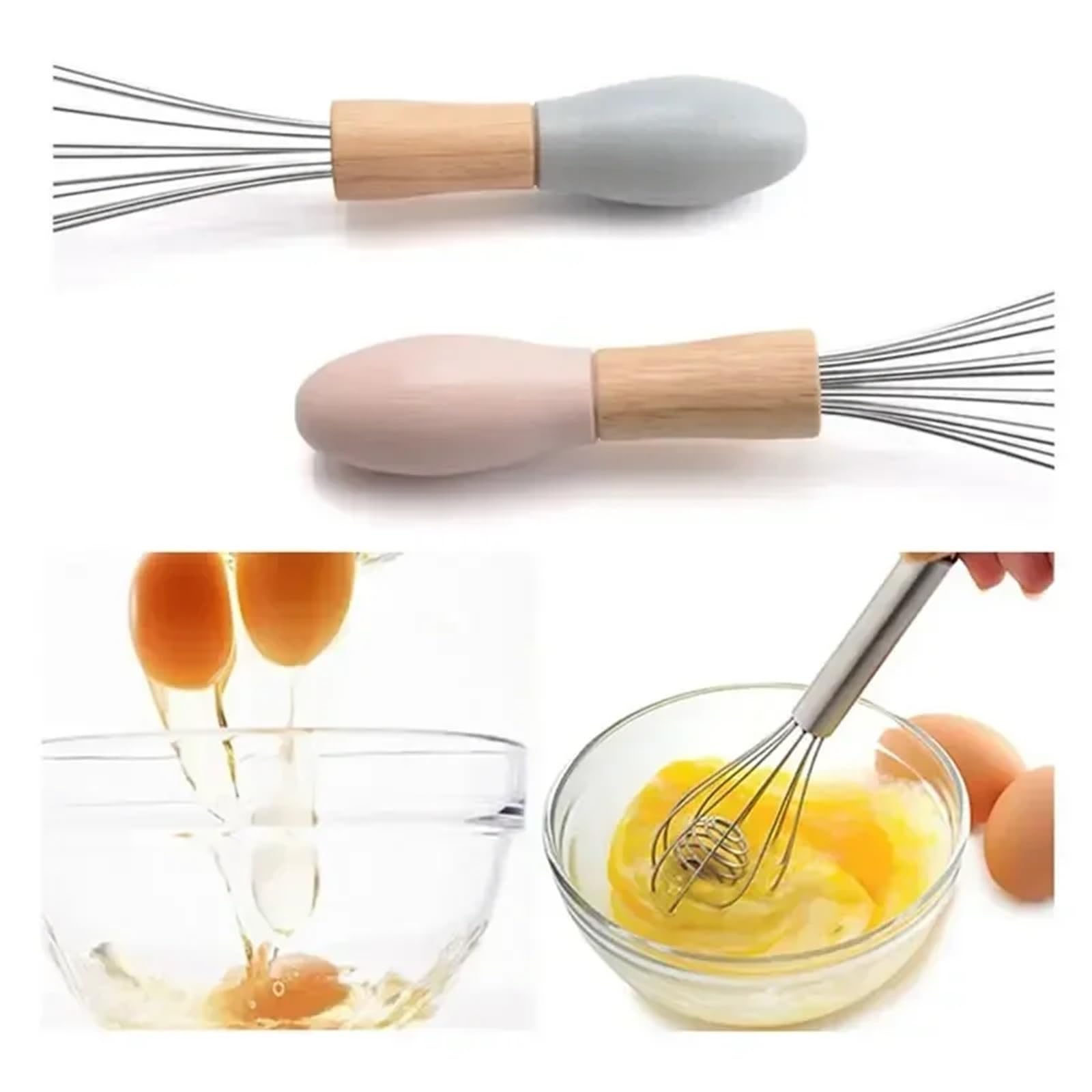 3 pezzi frullatore manuale for uova con manico in legno sbattitore a mano in acciaio inossidabile for pasta, crema, agitazione, frusta, cottura, utensili da cucina Per Cucina