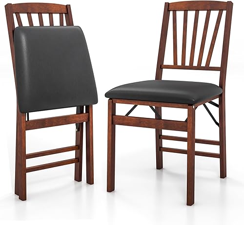 KOTEK Juego de 2 sillas plegables de comedor, sillas de cocina de madera con asiento acolchado y marco de madera maciza, capacidad de peso de 400