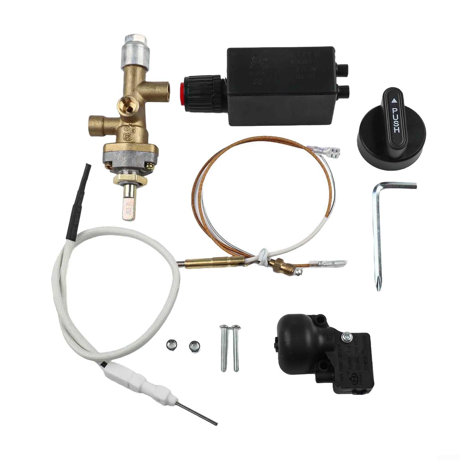 Kit de reparación de calentador de gas para patio al aire libre de 7 piezas con válvula de control de seguridad, interruptor de inclinación, termopar, componentes de encendido y perilla de