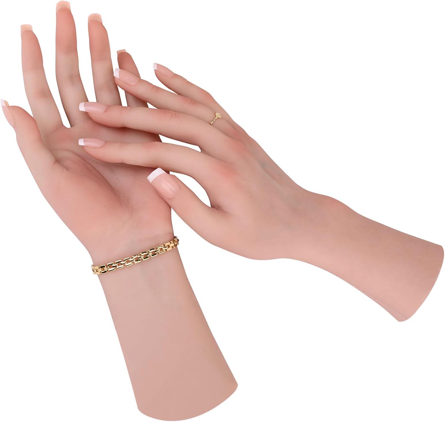 Realistic Silicone Female Hand Life Size Female Model Hand for Showing Jewelry Pranksters Halloween Props Photography Props (Nude,Left Hand-with Skeleton)