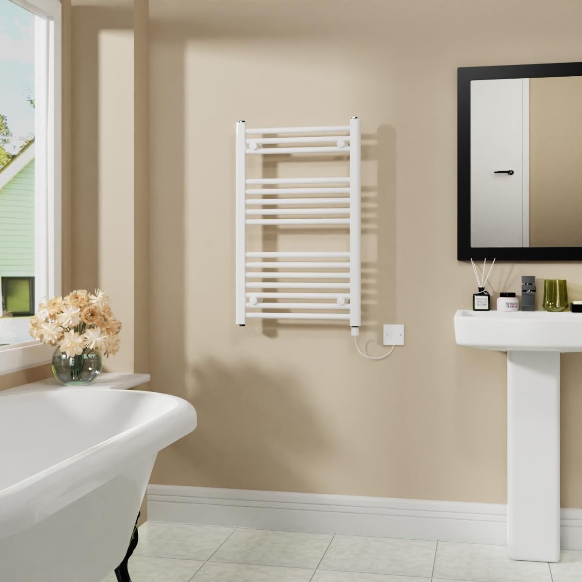 Warmehaus 400W Electric Heated Towel Rail Radiator White - 800x500mm