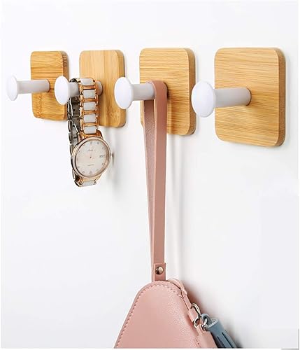 Miniatura 8 de Ganchos de madera para colgar en la pared, para colgar en la puerta, para ropa, autoadhesivos, para cortina de ducha de madera, gancho decorativo