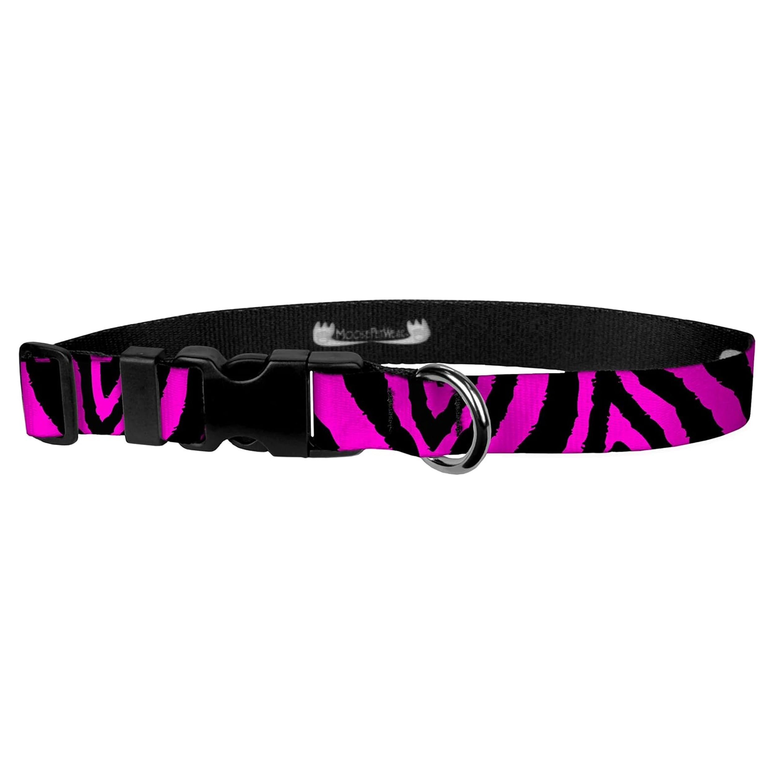 Dog Collar - Patterned Adjustable Pet Collars, 3/4 Inch Wide, Small, Zebra Pink