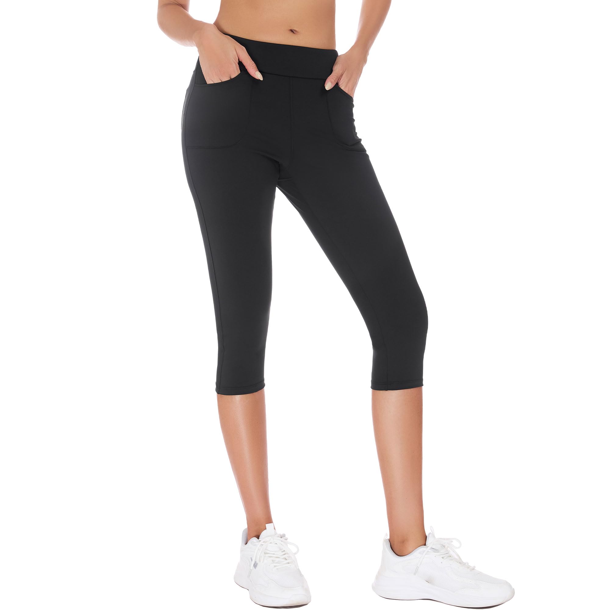 adorence Legging 3/4 de Sport Femme avec 4 Poches, Corsaire Femme Été Opaque, Pantacourt de Yoga Taille Haute