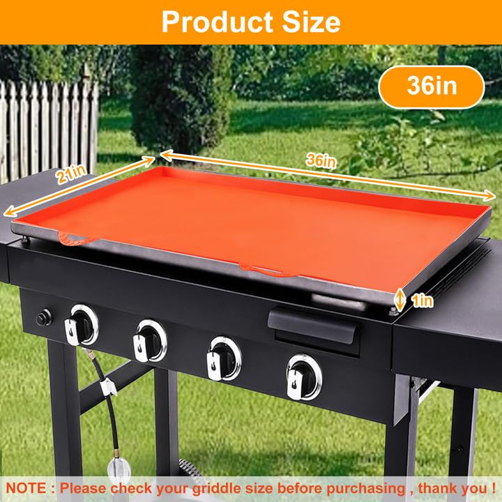 Silicone Grill Mat, 36 Inch Griddle Mat Protective, Heavy Duty Food Grade Blackstone Silicone Griddle Cover with Handle, All Season Cooking Surface Protective Cover (Orange)