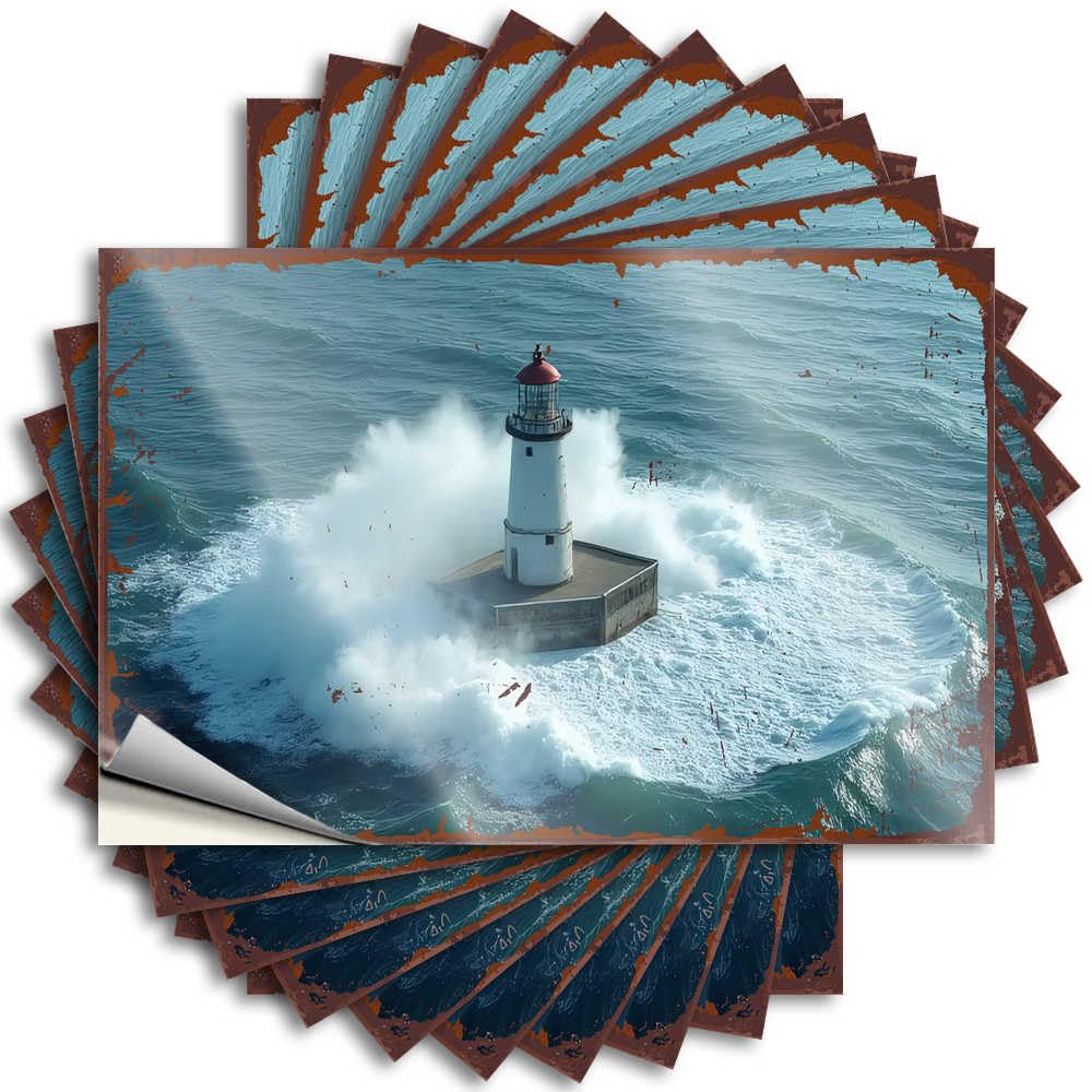 Stickers Gaming Custom Stickers, Cover Waterproof Raging Waves Crash Against Solitary Lighthouse for Hydro Flask | Neutral Vinyl Decals for Things Holiday Gift(12X18CM)