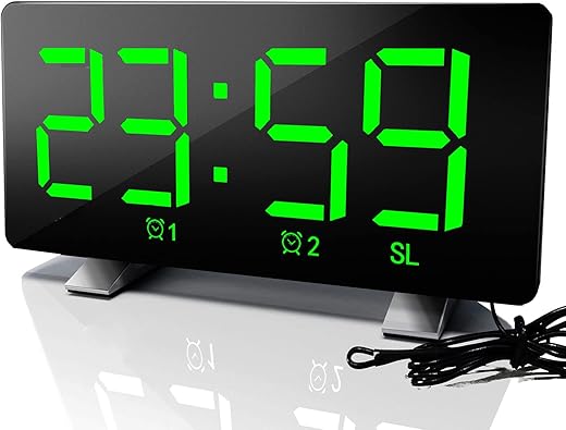 ThreeH Alarm Clock Radio with USB Charging Ports Electric Clocks with Brightness Adjustable 12/24 Hour Snooze Function Green