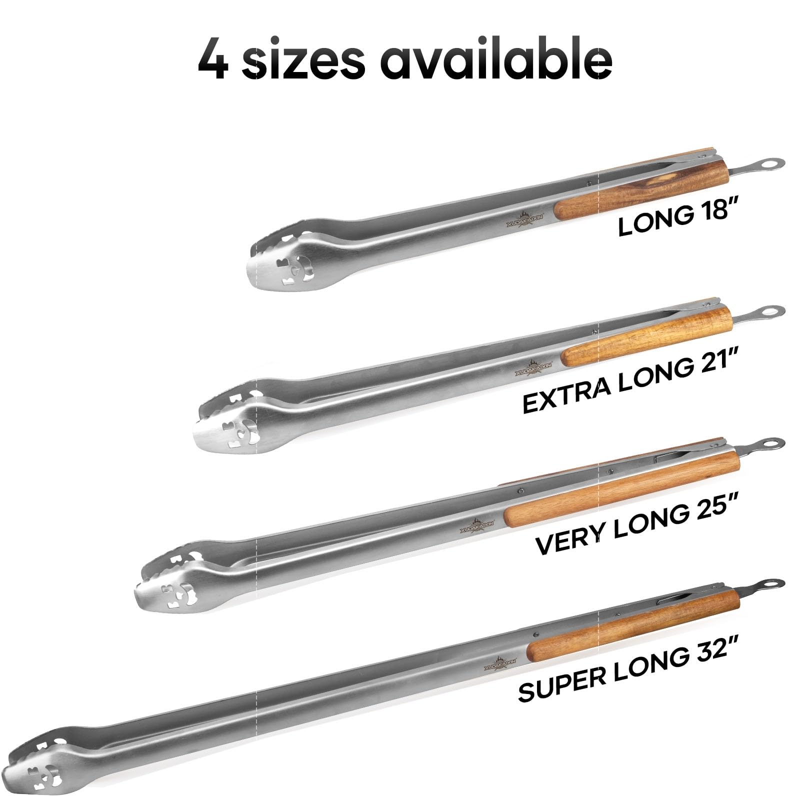 XUDAKAIXIN 53,3 cm extra lange Grillzange aus Edelstahl mit ergonomischem Griff aus Akazienholz – langlebiges und leicht zu reinigendes Grillwerkzeug zum Kochen, für die Küche und Grillen im Freien