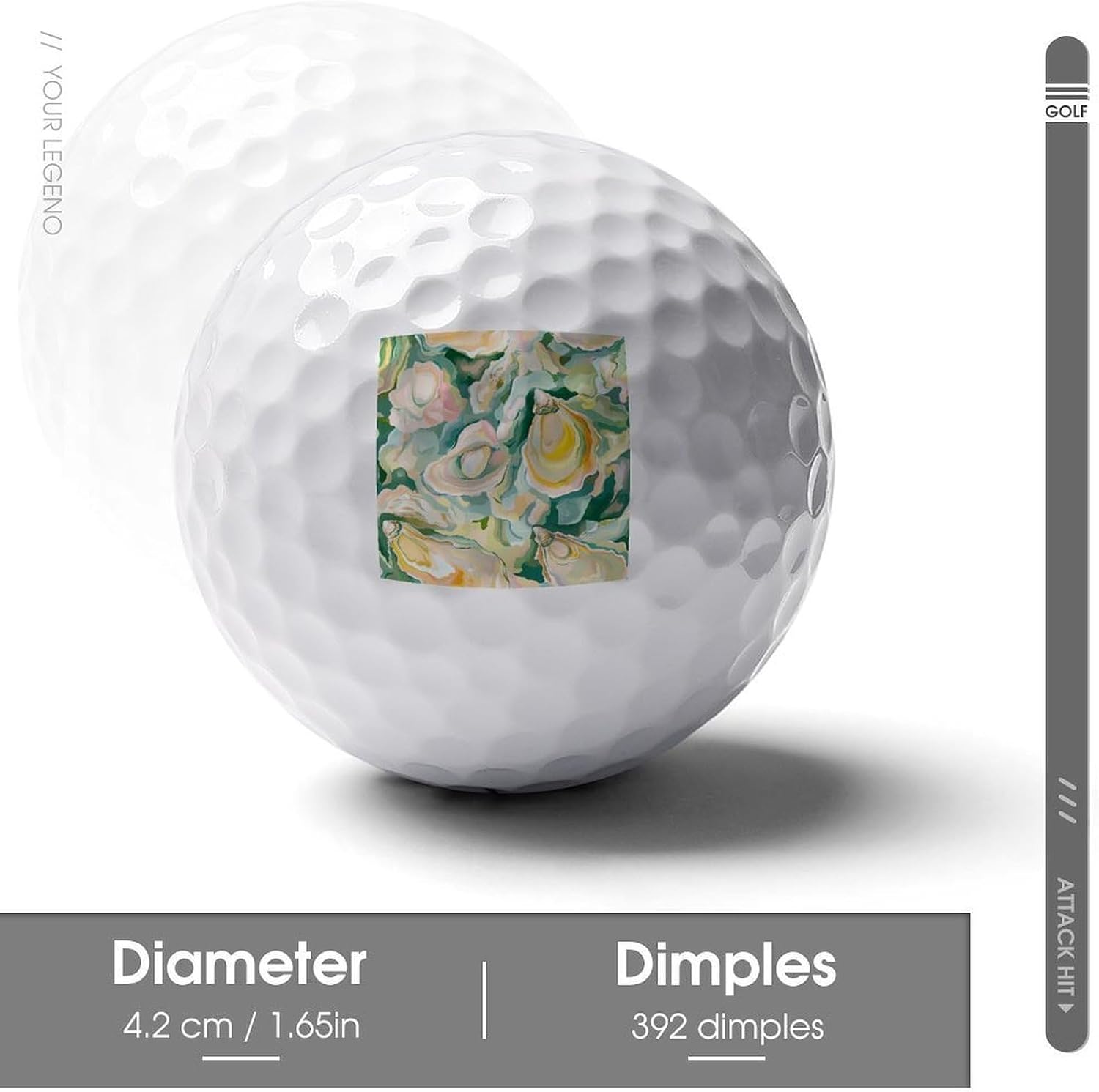 Oysters Watercolor Pattern Standard Golf Balls Performance Golf Distance Ball Gift for Golfers