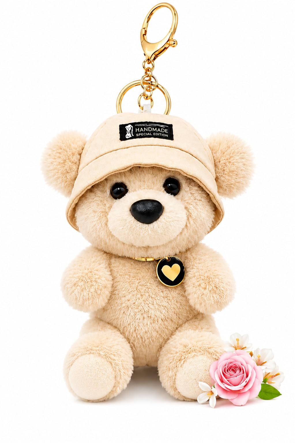 Soft Plush Teddy Bear Keychain with Cap | Cute Bag Charm & Key Ring-image-34