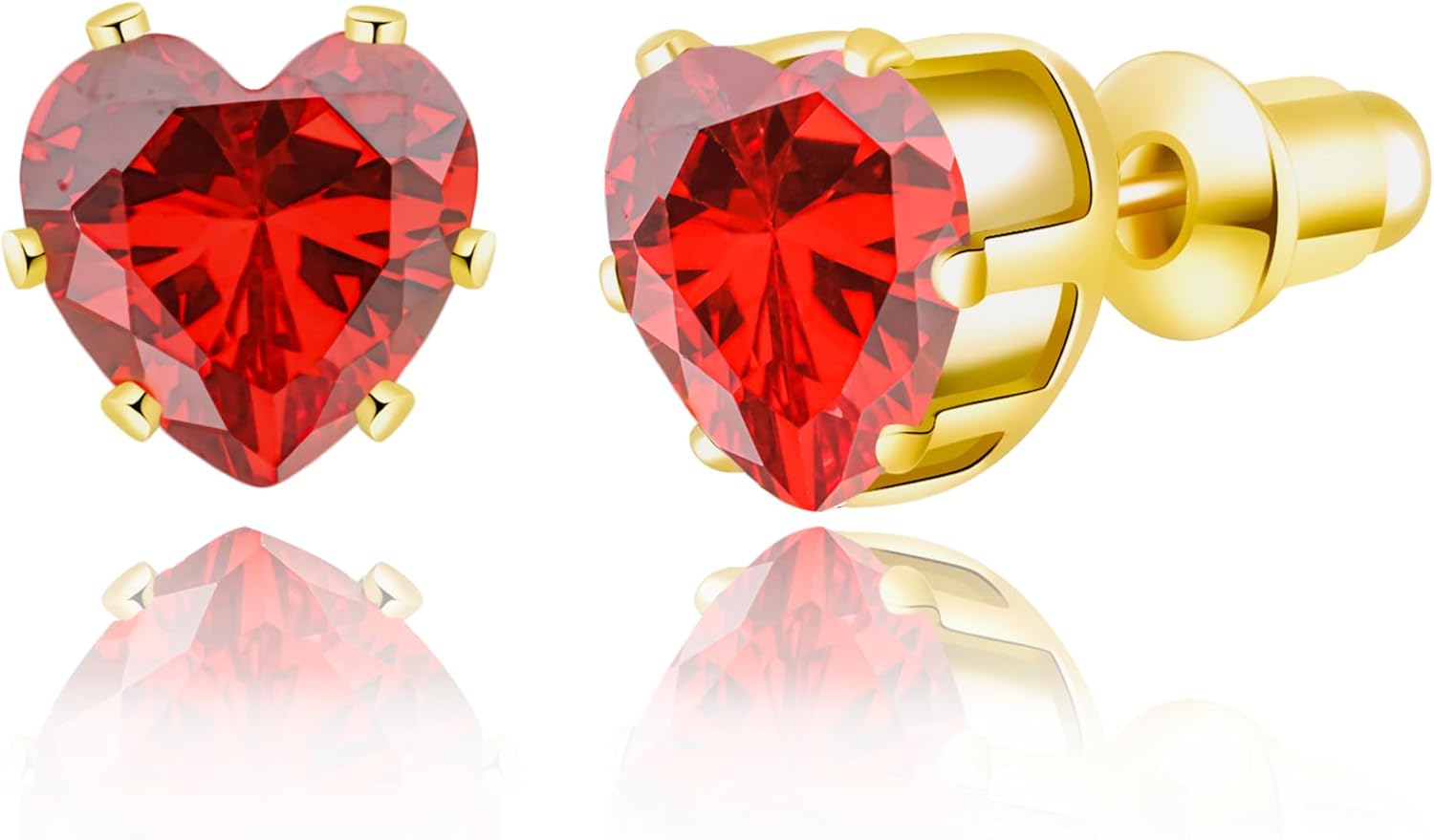 8mm Heart-Cut Birthstone Stud Earrings for Women – 18K Gold Plated Hypoallergenic Cubic Zirconia Earrings, Nickel Free, 12 Months Colors, Everyday Jewelry, Gift for Her, Bridal, Birthday, Christmas