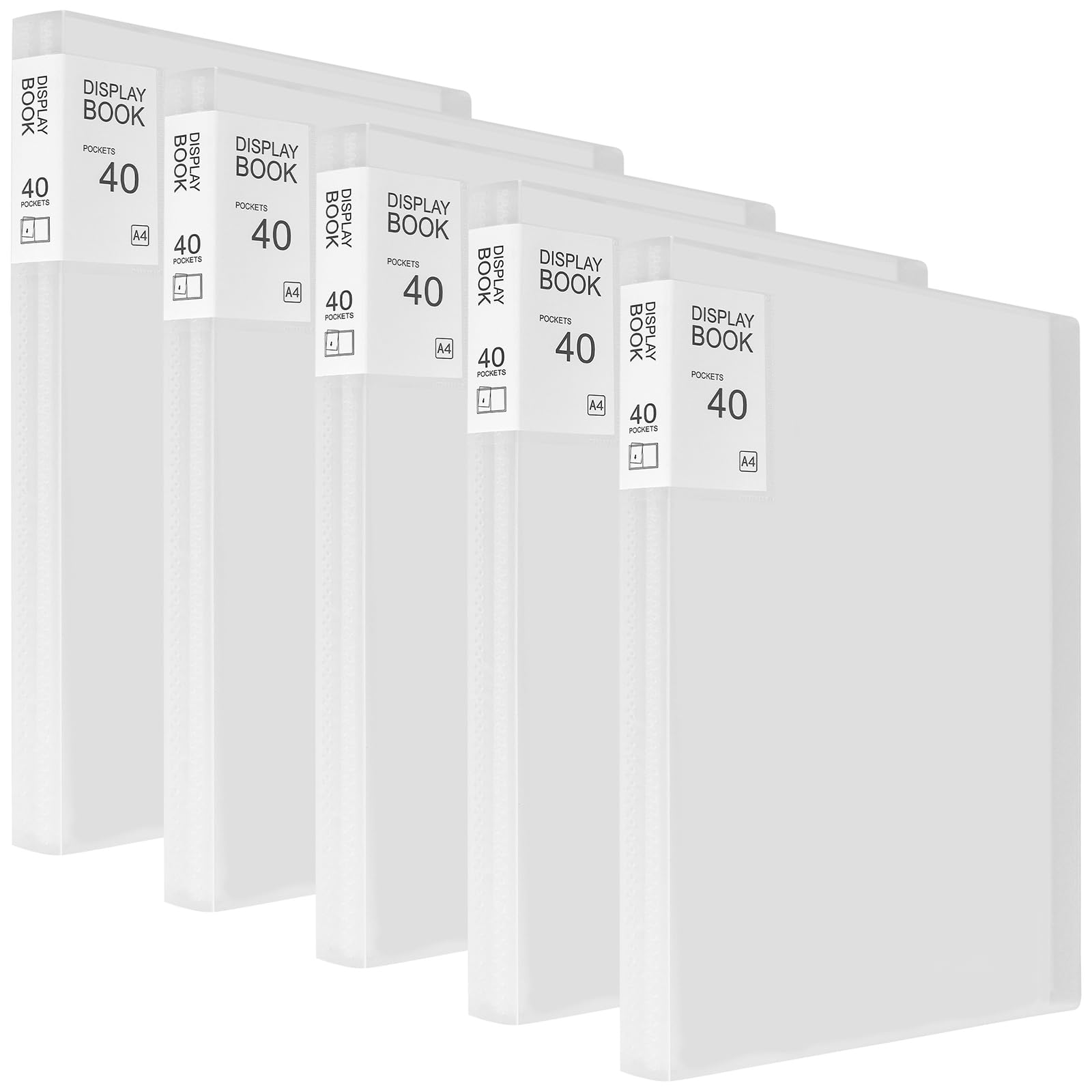 UNGFEI 5 Pack A4 Clear Plastic Presentation Folders with 40 Pockets, Transparent Display Folder with Sheet Protectors for Documents