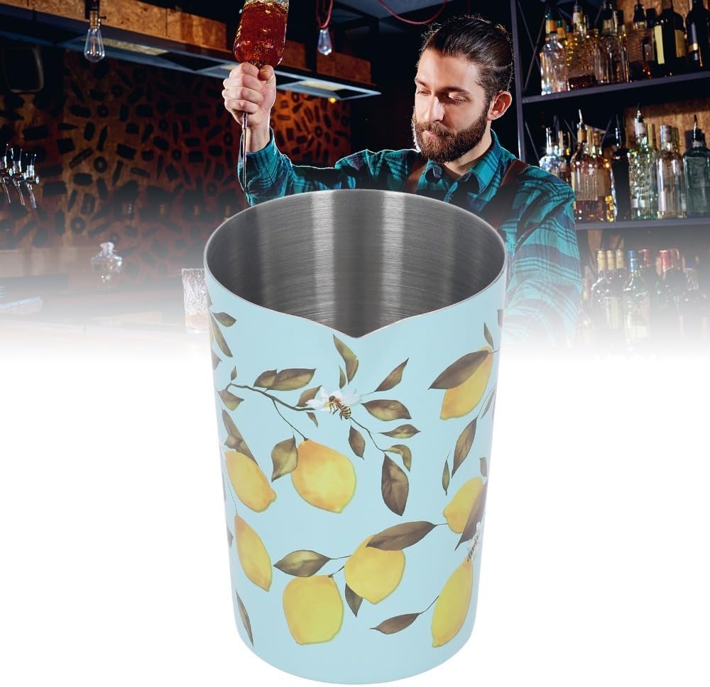 Cocktail Mixing Cup - 304 Stainless Steel Vintage Print Bartending Cup Bar Mixing Stirring Cup for Home and Professional Use(800ml-Lemon)