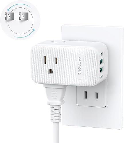 Miniatura 15 de TROND - Extensor de toma de corriente con enchufe giratorio de 360, divisor de 3 tomas de CA con 2 cargadores USB C PD de 20W, adaptador de enchufe