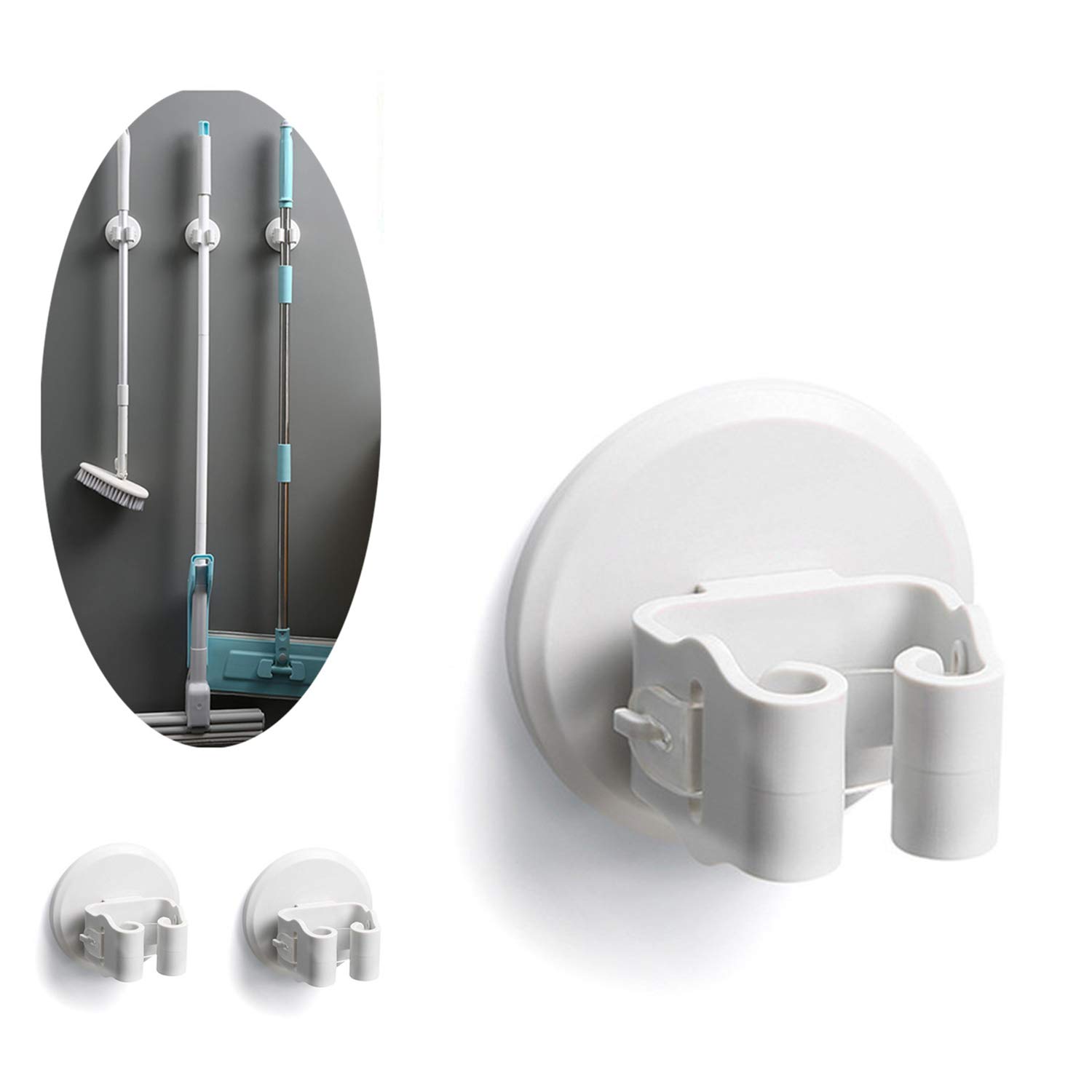 Portascope e Portaspazzole Muro Montato, Robusto Strumento Rack di Stoccaggio Salvaspazio per Cucina, Plastica ABS - 3 Pezzi - Bianco