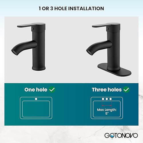 Miniatura 4 de gotonovo Grifo de baño de acero inoxidable 304 negro mate para lavabo de lavabo de una sola manija con línea de suministro