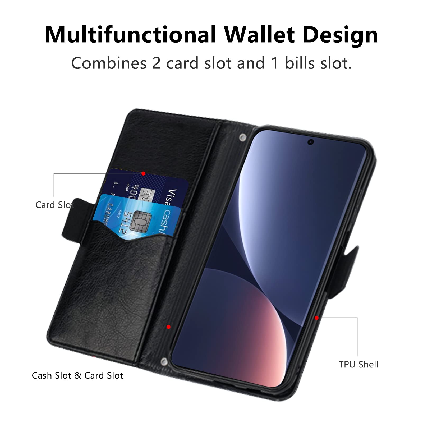 SHIYENA Cover compatibile con Xiaomi 12 Pro/Xiaomi 12S Pro, Pelle PU Portafoglio Flip Libro Libretto Protezione Completa Slot per Scheda Funzione di