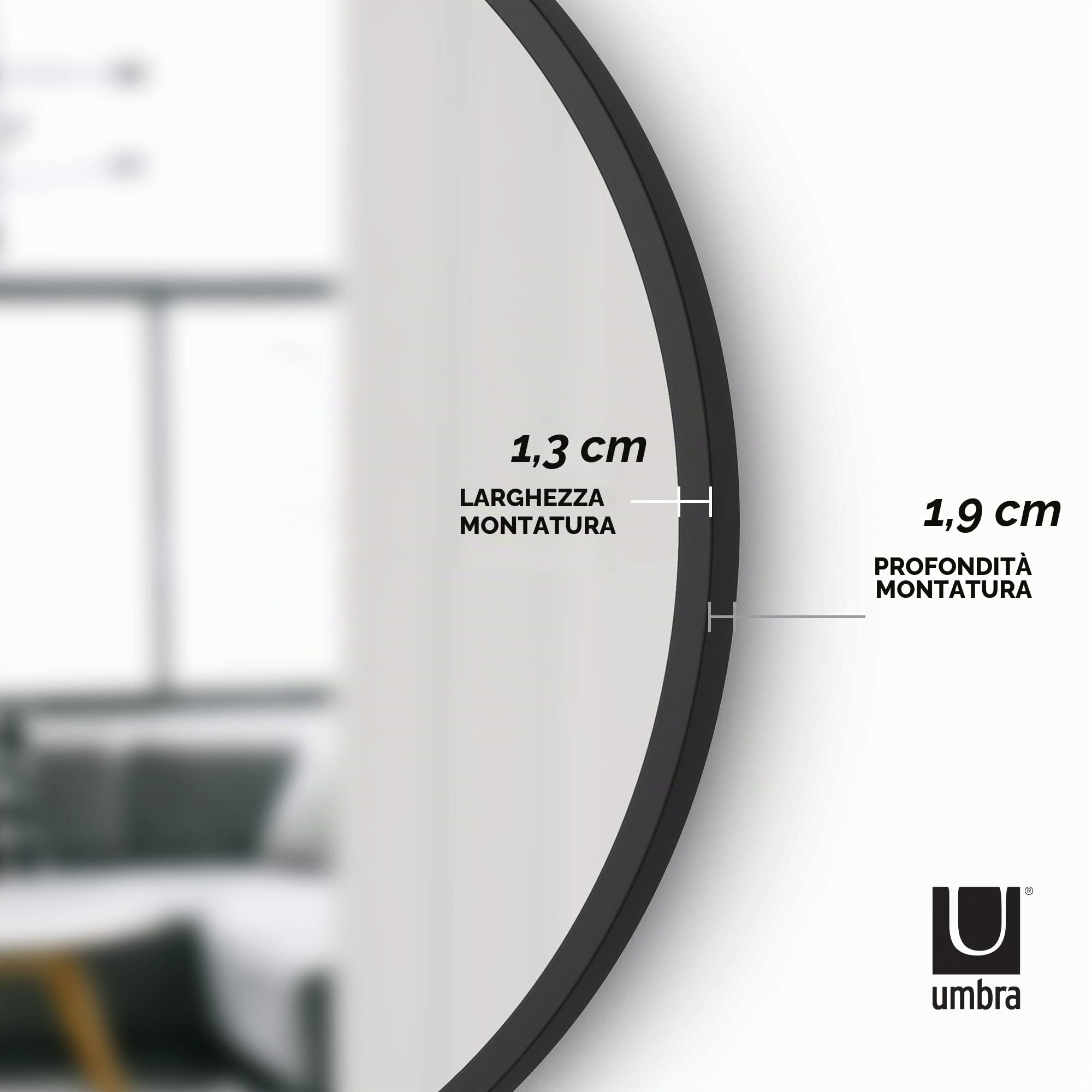 Umbra Hub Specchio da parete ovale, 46x61 cm, Nero