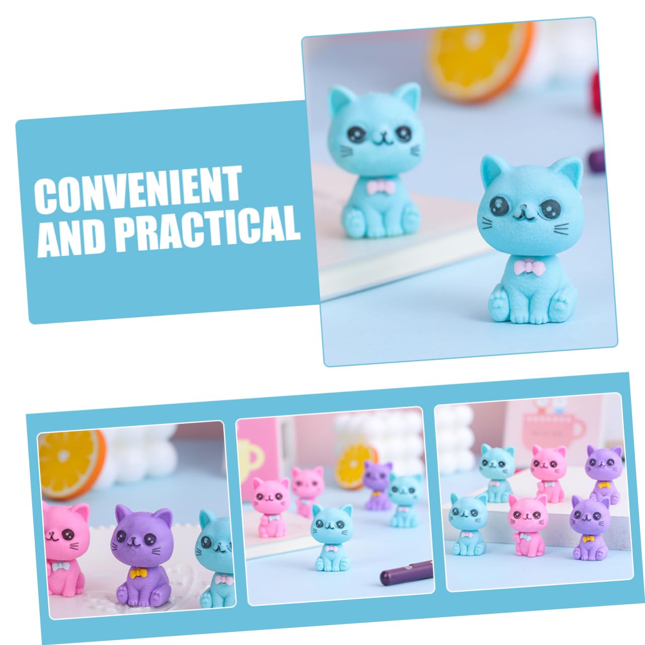 Gommes à Papier Chat 48 Pièces TPR, Petites Gommes de Dessin Animé